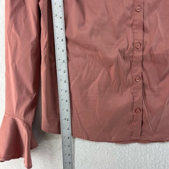 Express Cropped Top Womens L Coral Bell Long Sleeve Off Shoulder Button Up Boho - Picture 5 of 13